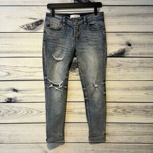 KanCan Clairie Mid Rise Distressed Button Fly Boyfriend Jean